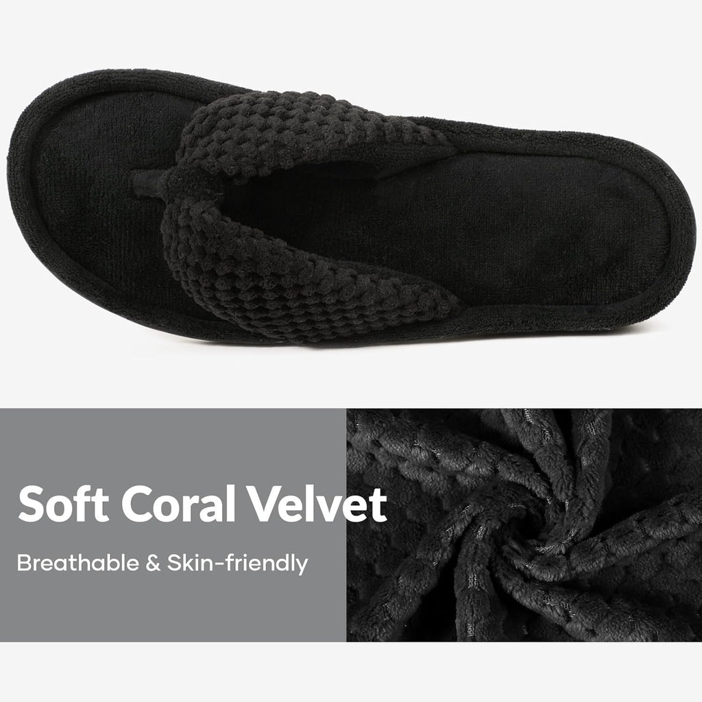 Women'S Popcorn Flip Flop House Slipper with Memory Foam (Dark Black, Size 5-6)