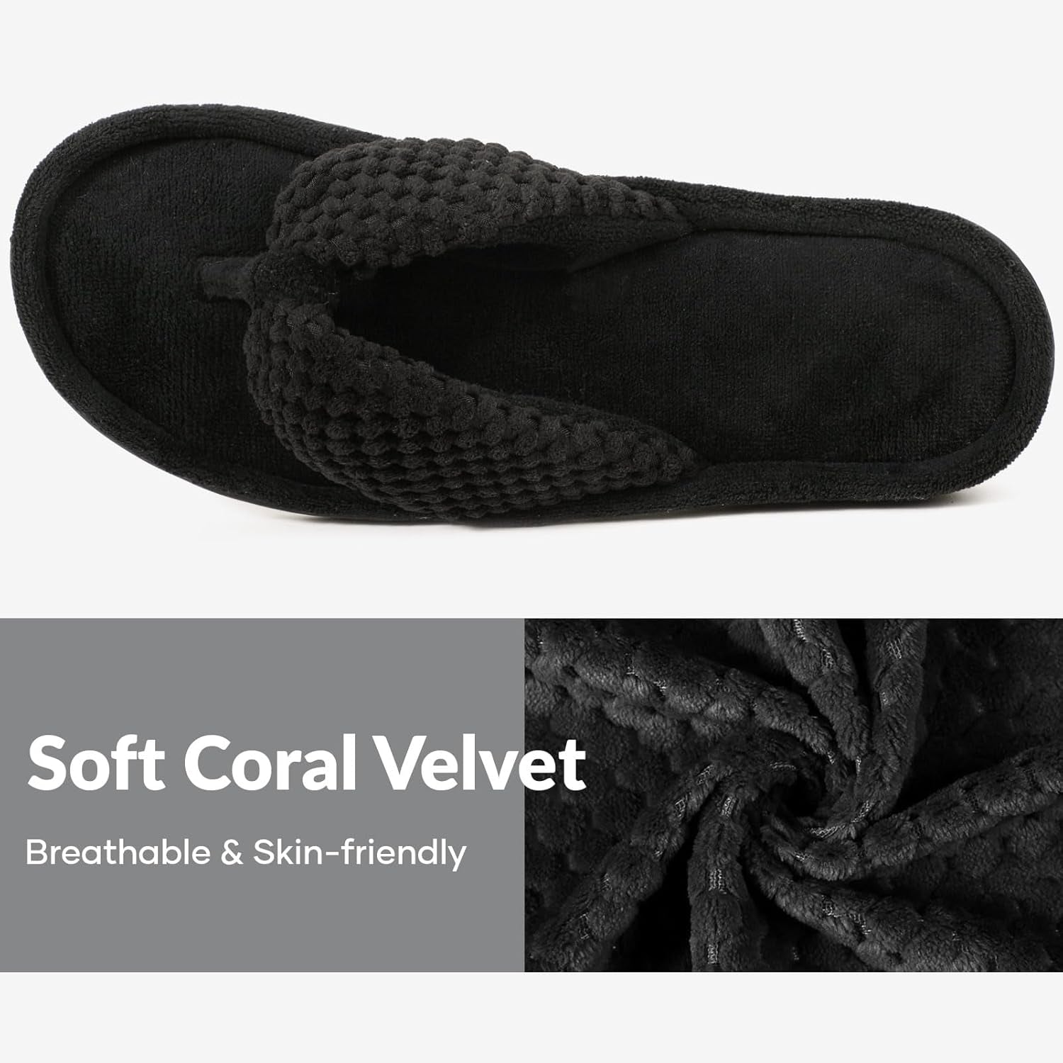 Women'S Popcorn Flip Flop House Slipper with Memory Foam (Dark Black, Size 5-6)