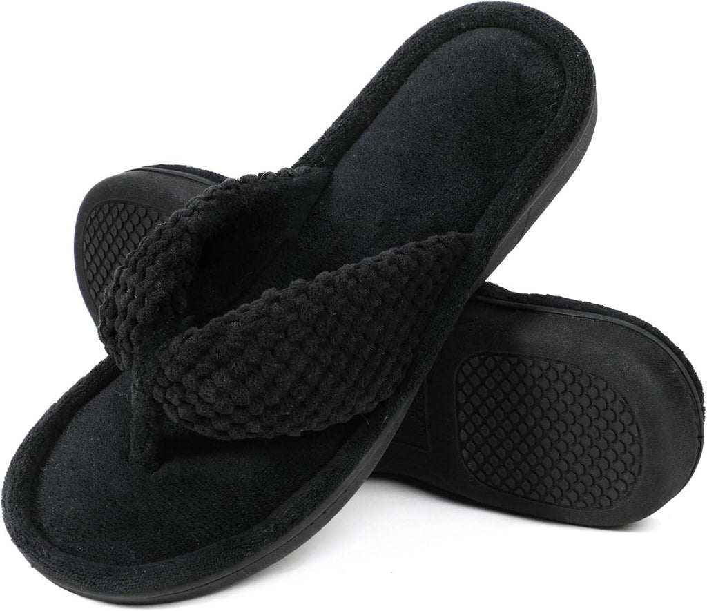 Women'S Popcorn Flip Flop House Slipper with Memory Foam (Dark Black, Size 5-6)