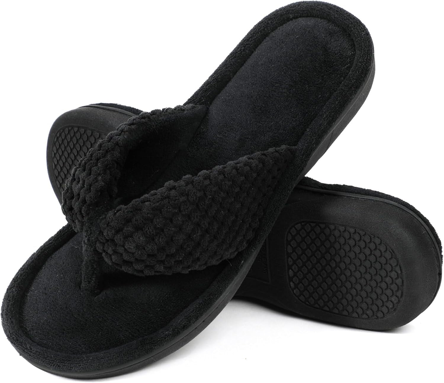 Women'S Popcorn Flip Flop House Slipper with Memory Foam (Dark Black, Size 5-6)